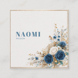Elegante Blaue Blumige Goldene Rahmen Aquarell Rus Quadratische Visitenkarte