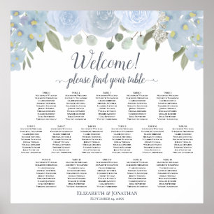 Elegante, blaue Blüte 16 Tabelle Seating Chart Poster