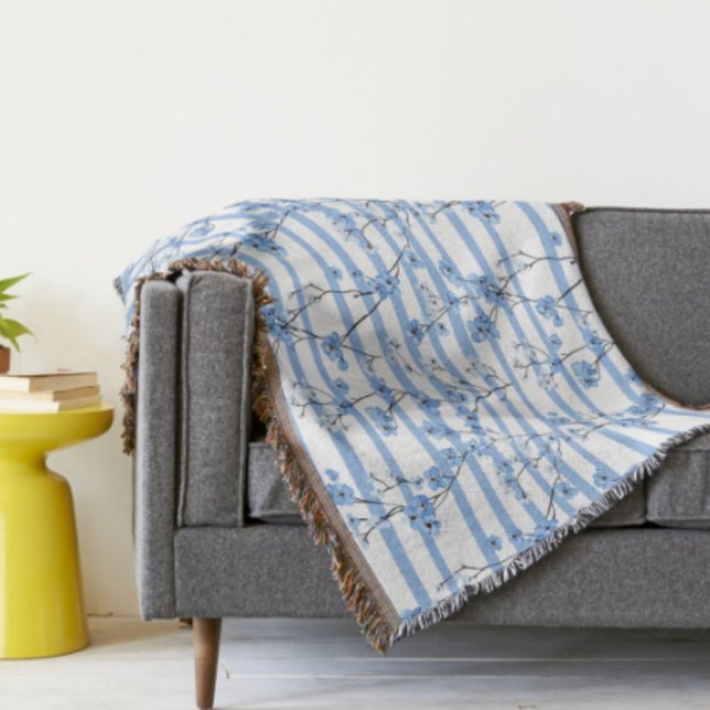 Elegante blaue Blüten gestreift Decke (Von Creator hochgeladen)