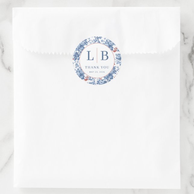 Elegante blaue Blüten Runder Aufkleber (Tasche)