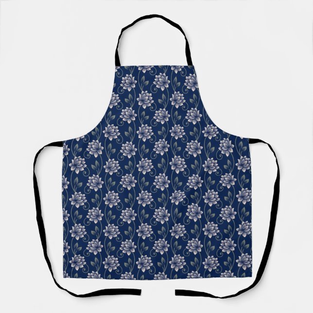 Elegante blaue Blüten Schürze (Vorderseite)