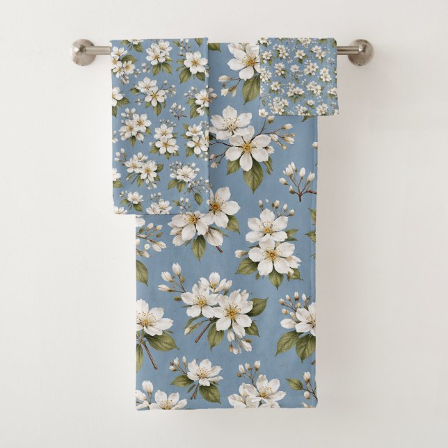 Elegante blaue Blütenblüte Badhandtuch Set (Insitu)