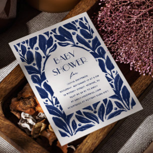 Elegante, blaue Blütendusche Einladung