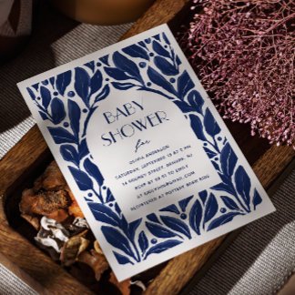 Elegante, blaue Blütendusche Einladung