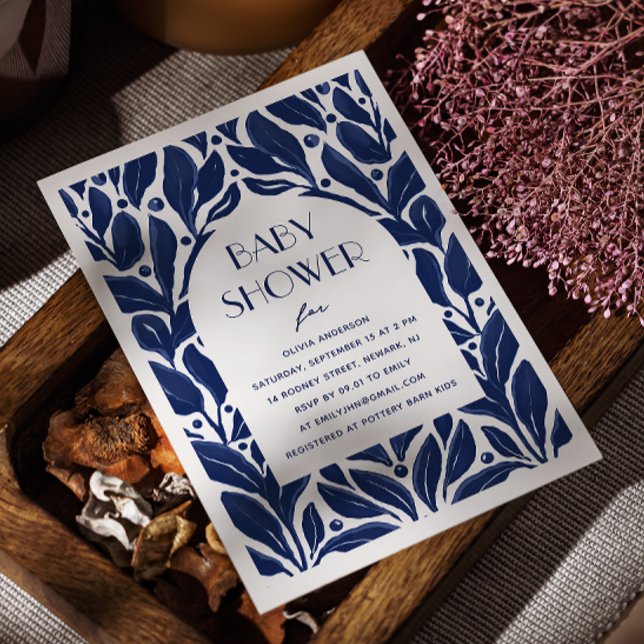 Elegante, blaue Blütendusche Einladung (Von Creator hochgeladen)