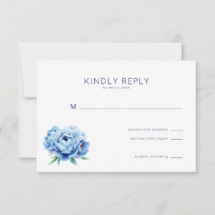 Elegante Blaue Blütenmuster RSVP Karte