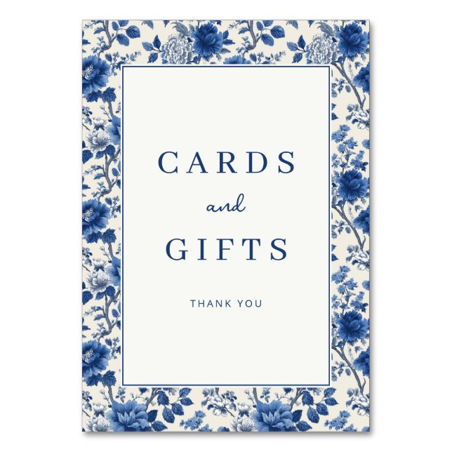 Elegante blaue Blütenmuster Tischnummer (Vorderseite)