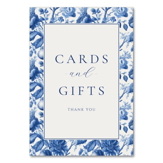 Elegante Blaue Blütenmuster Tischnummer (Vorderseite)