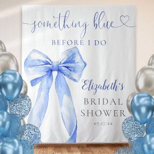 Elegante blaue Bogen-Hochzeitsdusche-Fotohintergru Wandteppich
