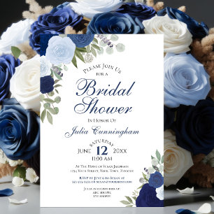 Elegante blaue Boho-Aquarell-Blumen-Brautparty Einladung