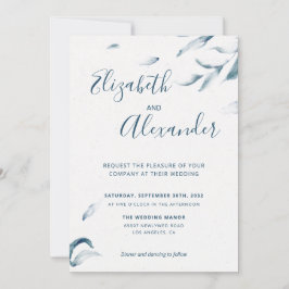 Elegante blaue botanische Aquarellfarben einfache Einladung