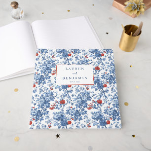 Elegante blaue botanische Blumenmuster Gästebuch