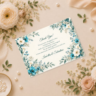 Elegante blaue botanische Hochzeit Dankeskarte