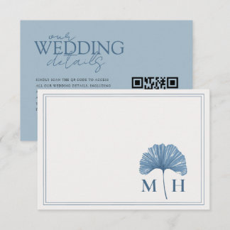 Elegante blaue botanische Monogramm-Hochzeitsdetai Begleitkarte
