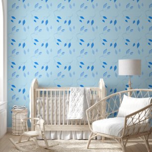 Elegante blaue botanische Peel-and-Stick-Wanddekor Tapete