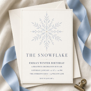 Elegante blaue botanische Schneeflocke Winter-Gebu Einladung