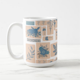 Elegante blaue botanische Tasse mit Hasen- und Blu