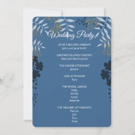 Elegante blaue botanische Zeremonie-Programmkarte Einladung