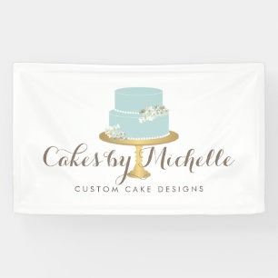 Elegante blaue Cake mit Blumen Cake Decorating Banner