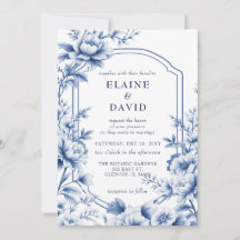 Elegante blaue Chinoiserie-Blumen-Botanik-Hochzeit