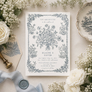 Elegante blaue Chinoiserie-Blumen-Botanik-Hochzeit Einladung