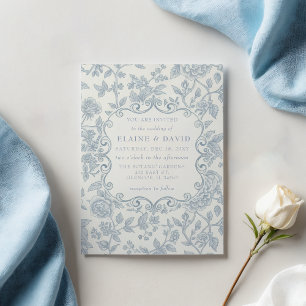 Elegante blaue Chinoiserie-Blumen-Botanik-Hochzeit Einladung