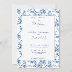 Elegante blaue Chinoiserie-Blumenhochzeit  Einladung