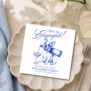 Elegante blaue Chinoiserie Französische Bulldogge  Serviette
