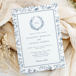 Elegante blaue Chinoiserie-Hochzeit Einladung