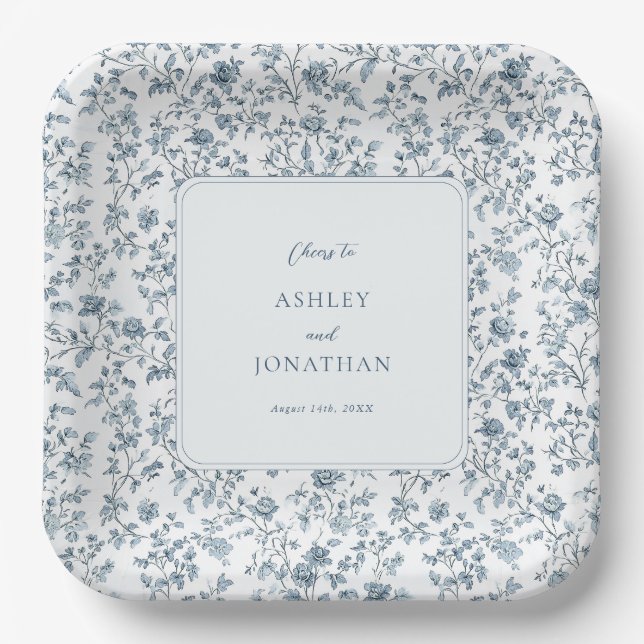 Elegante blaue Chinoiserie-Hochzeit Pappteller (Vorderseite)