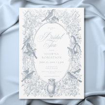 Elegante blaue Chinoiserie Natur Vögel Braut Tee