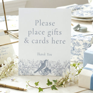Elegante blaue Chinoiserie Natur Vogel Brautparty Sockelschild