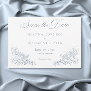 Elegante blaue Chinoiserie Natur & Vögel Hochzeit Save The Date