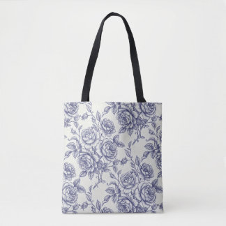 Elegante blaue cremefarbene Rosen-Toile de Jouy