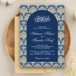 Elegante blaue Damast arabische islamische Hochzei Einladung