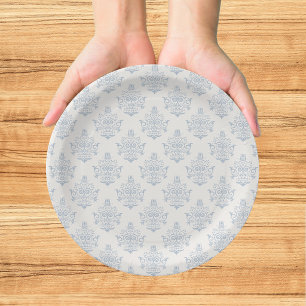 Elegante blaue Damast-Brautparty Pappteller