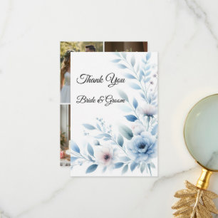 Elegante blaue Dankeskarten mit Blumenmotiv für Fo Dankeskarte