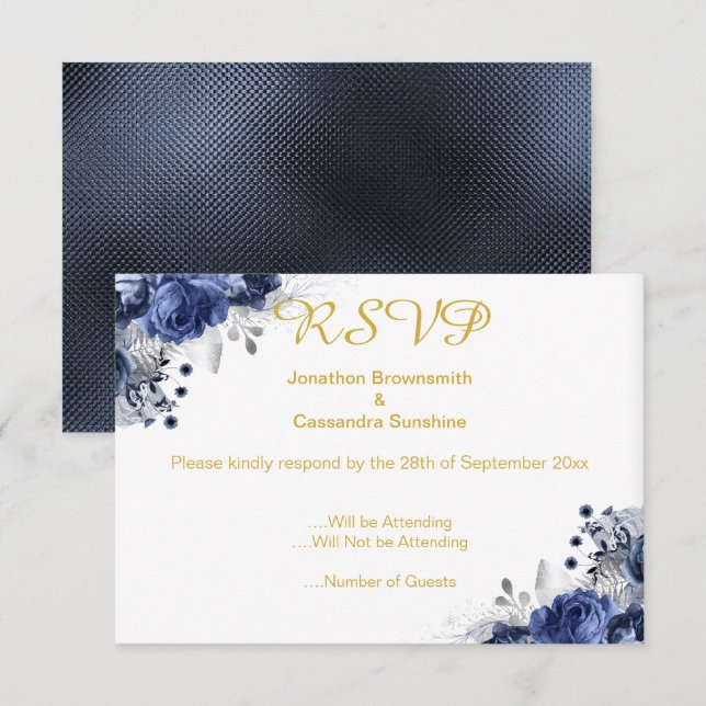 ELEGANTE BLAUE EMBOSSED ROSE UAWG INVITATION EINLADUNG (Vorne/Hinten)