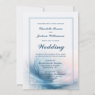 Elegante blaue Feder Hochzeit Einladung
