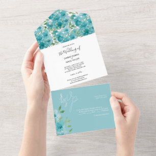 Elegante Blaue Feldblumen Aquarell All In One Einladung