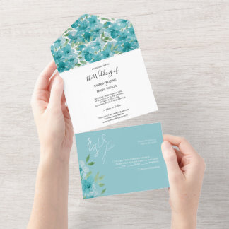 Elegante Blaue Feldblumen Aquarell All In One Einladung