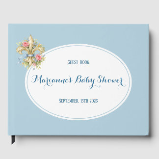Elegante blaue Fleur de Lys Baby Shower für einen Gästebuch