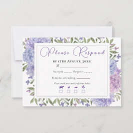 Elegante Blaue Flieder-Aquarell-Hortensien-Hochzei RSVP Karte