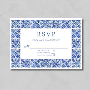 Elegante blaue Fliesen Hochzeit RSVP Karte