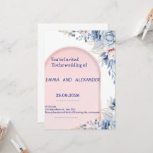 Elegante blaue Flora-Hochzeitseinladung