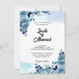 Elegante blaue Flora Violett Wasserfarbene Blume Einladung