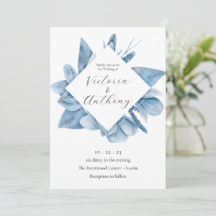 Elegante blaue Flora Wasserfarben Hochzeit Einladu Einladung