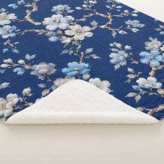 Elegante blaue Floral-Decke Sherpadecke