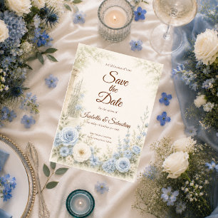 Elegante blaue Floral-Hochzeit Save The Date