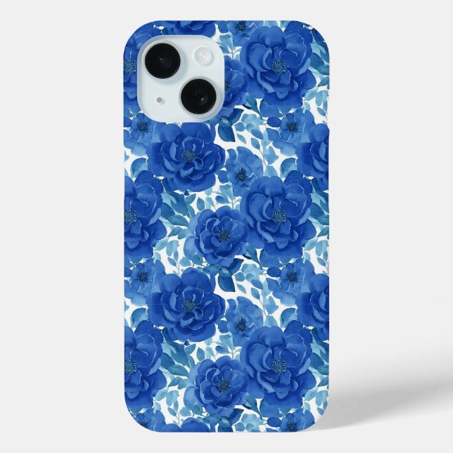 Elegante blaue Floral-iPhone-Hülle Case-Mate iPhone Hülle (Rückseite)